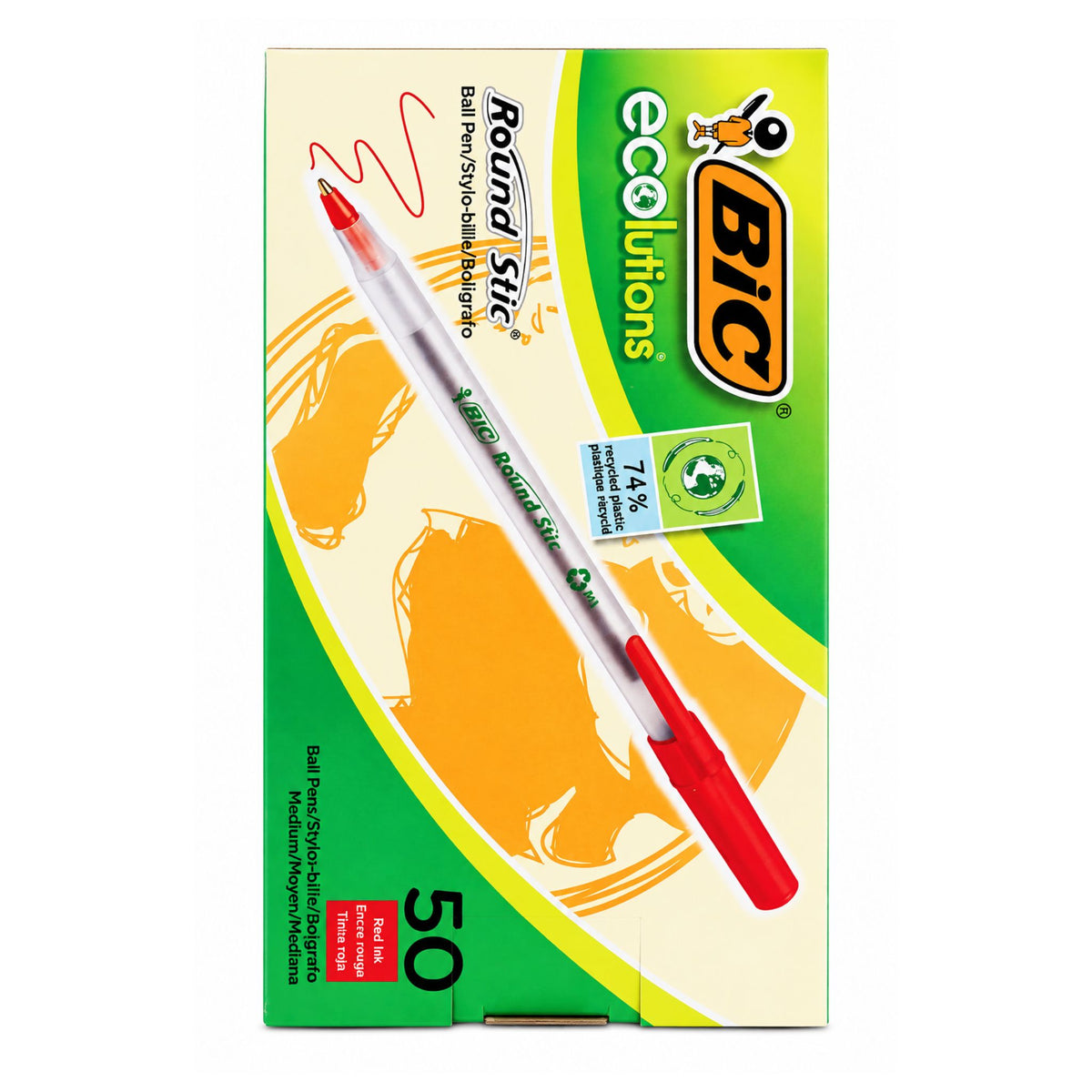 The back of a BIC Intensity 42mm ballpoint pen box, featuring extensive product information, warnings, and barcodes on a white background.