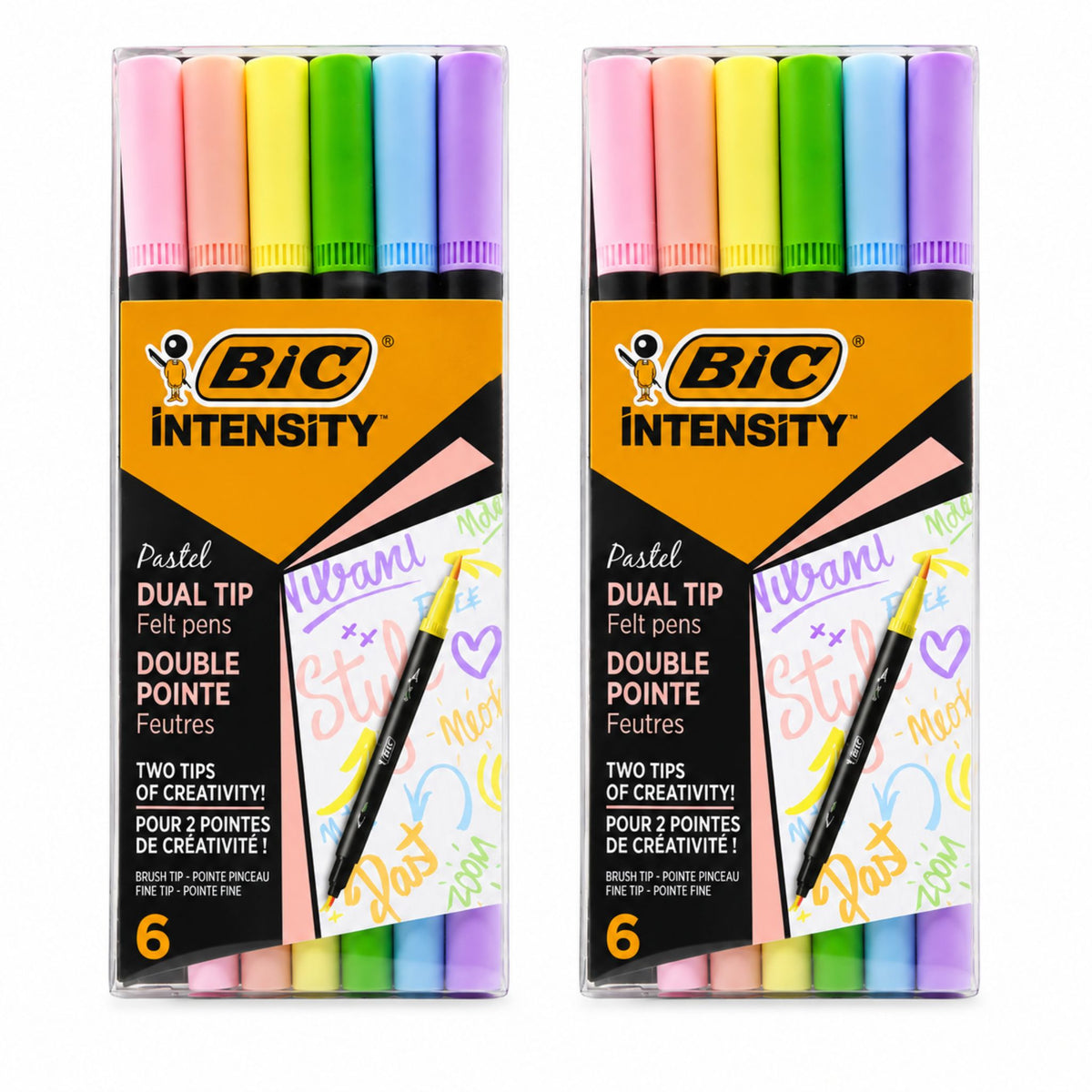 2-pack bundle of BIC Intensity Pastel Dual Tip Felt Pens 6 Assorted Colours