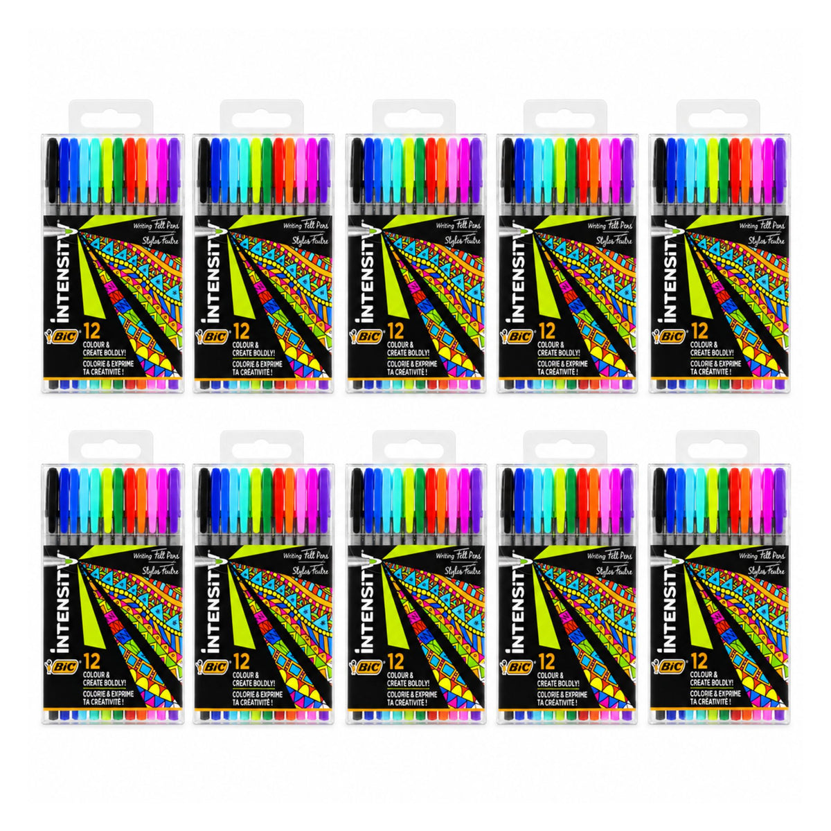 10-pack bulk bundle of BIC Intensity Writing Felt Pens 12 Assorted Colours