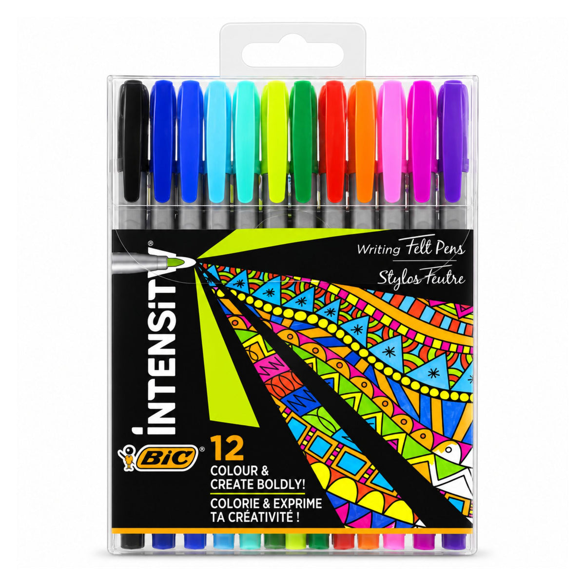 BIC Intensity Writing Felt Pens 12 Assorted Colours front packaging