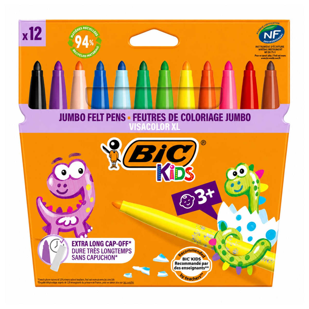 BIC Kids Visacolor XL Jumbo Felt Pens Assorted Colours 12 Pack front packaging