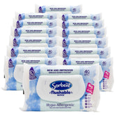 Multiple packages of Sorbent flushable wipes on a white background