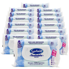 Multiple packages of Sorbent flushable wipes on a white background