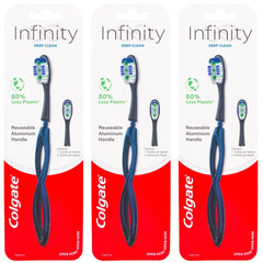 Colgate Infinity 手動歯ブラシ ディープクリーン アルミニウム ハンドル ブラシ ヘッド 2 個付き