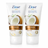 Two tubes of Dove Nourishing Secrets Hand Cream side by side on a white background, featuring coconut imagery on the label.