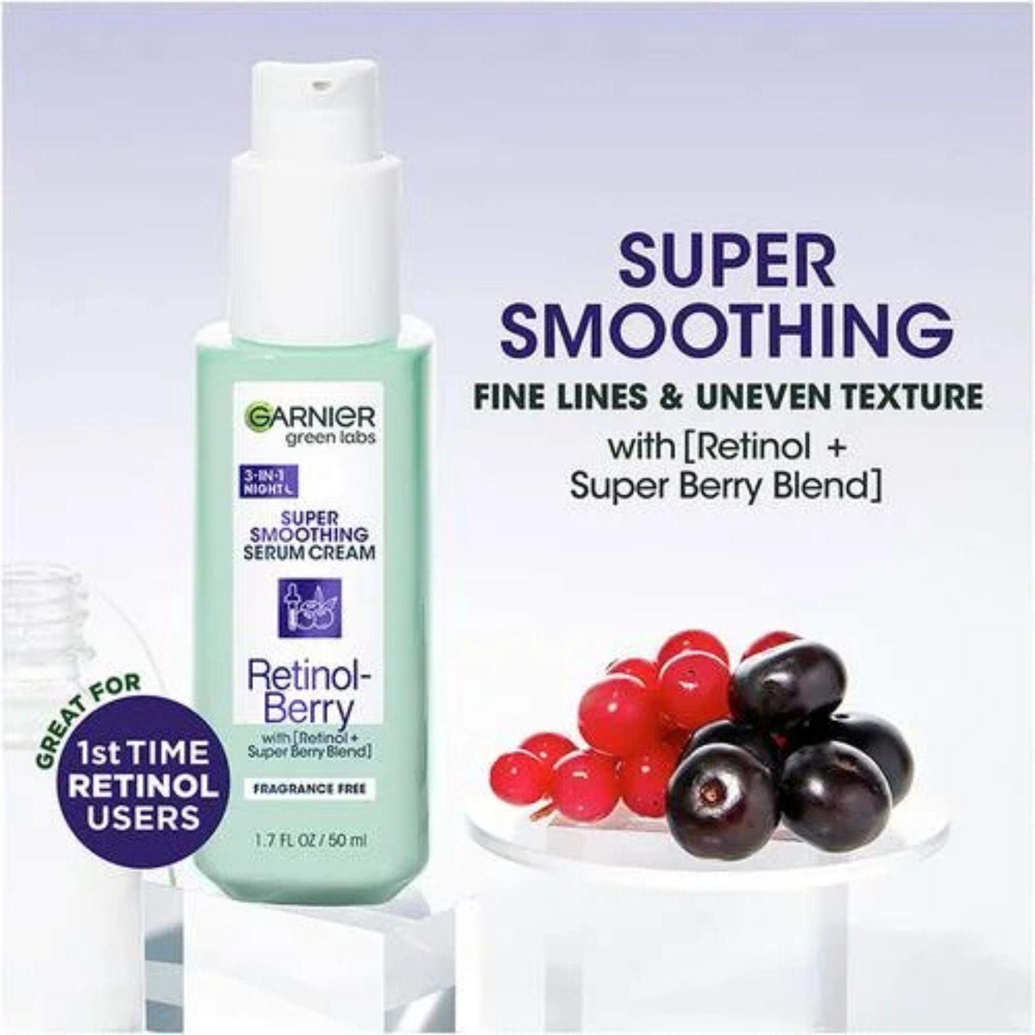 Side view of Garnier Retinol-Berry 3-in-1 Night Serum Cream packaging