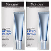 Neutrogena Rapid Wrinkle Repair Retinol Eye Cream packaging, featuring a blue tube of cream within a cardboard box with product information.