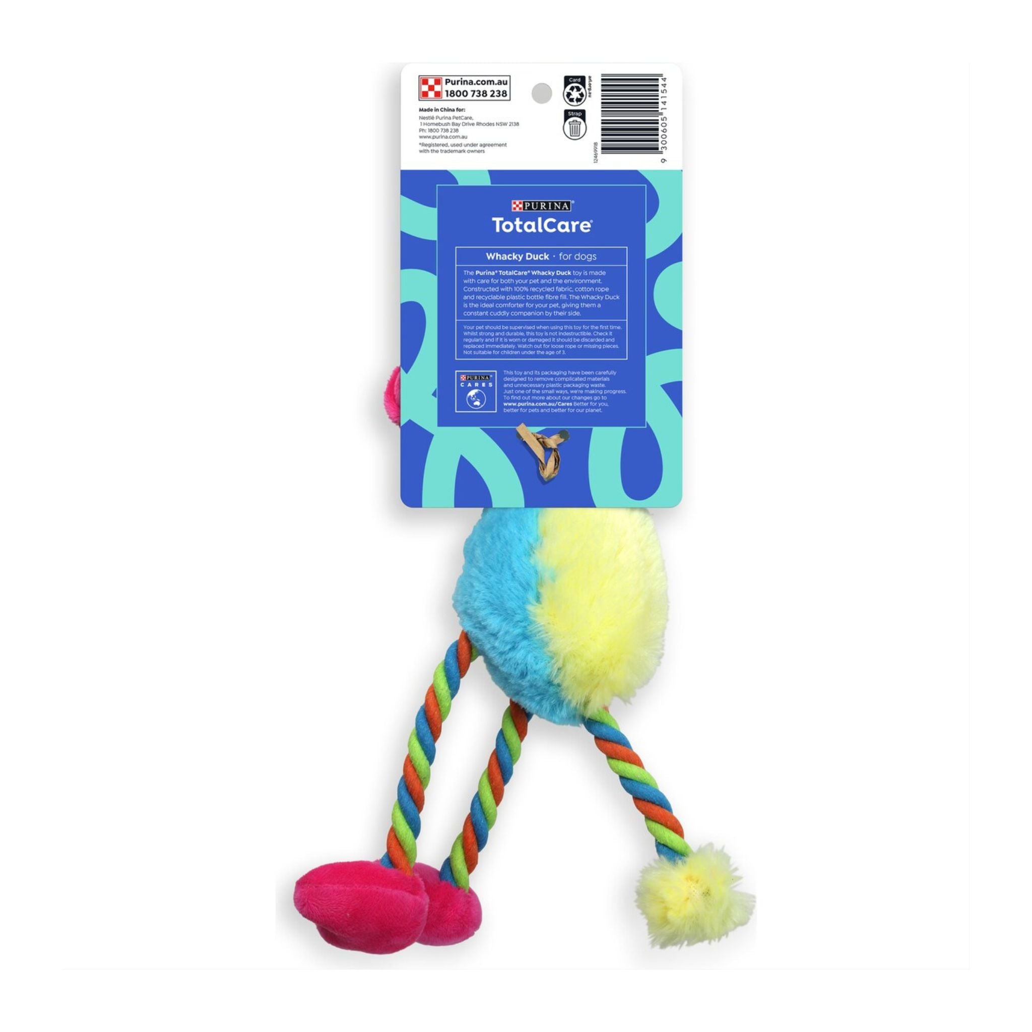 Colorful pet toy with a multicolored handle on a white background