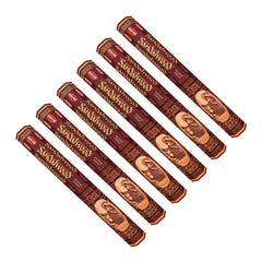 Six Packs of Sandalwood incense on a white background