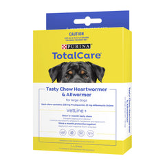 Purina TotalCare Tasty Chew Heartworm & Allwormer packaging for large dogs on a white background