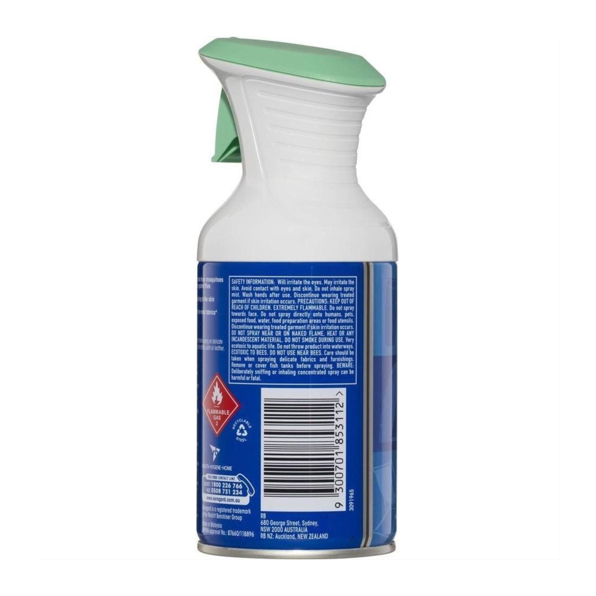 Back label of Aerogard Fabric Repellent Spray with usage info