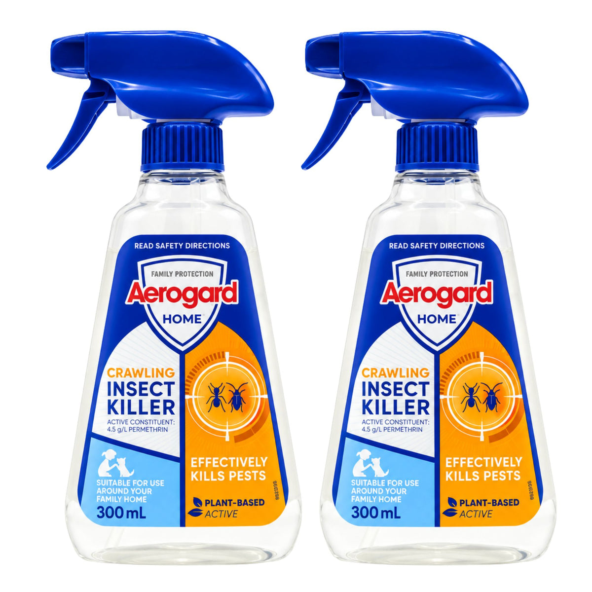 Two Aerogard Home Crawling Insect Killer spray bottles side by side on a white background.