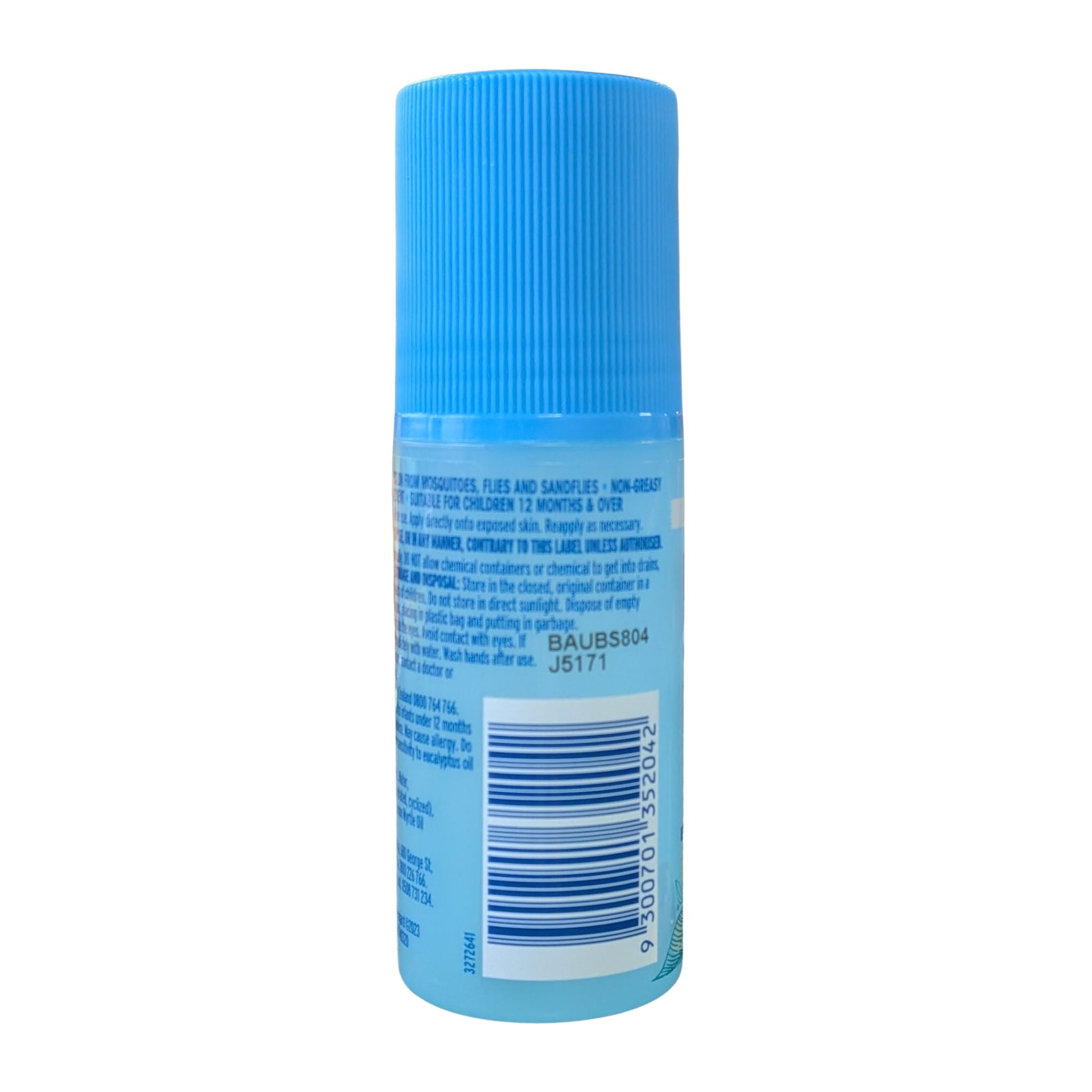 Blue cylindrical container with text and a barcode on a white background