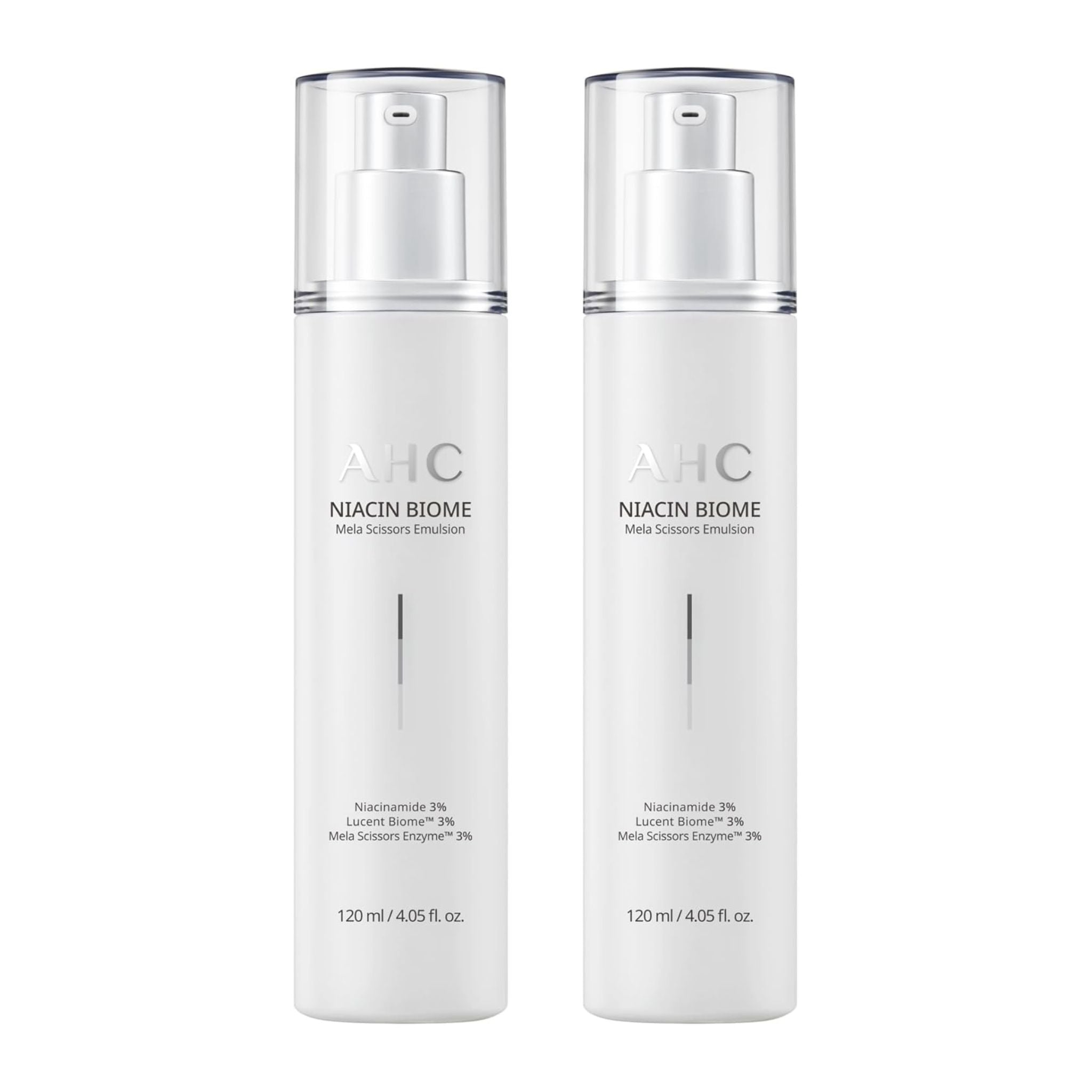 Two bottles of AHC Niacin Biome on a white background