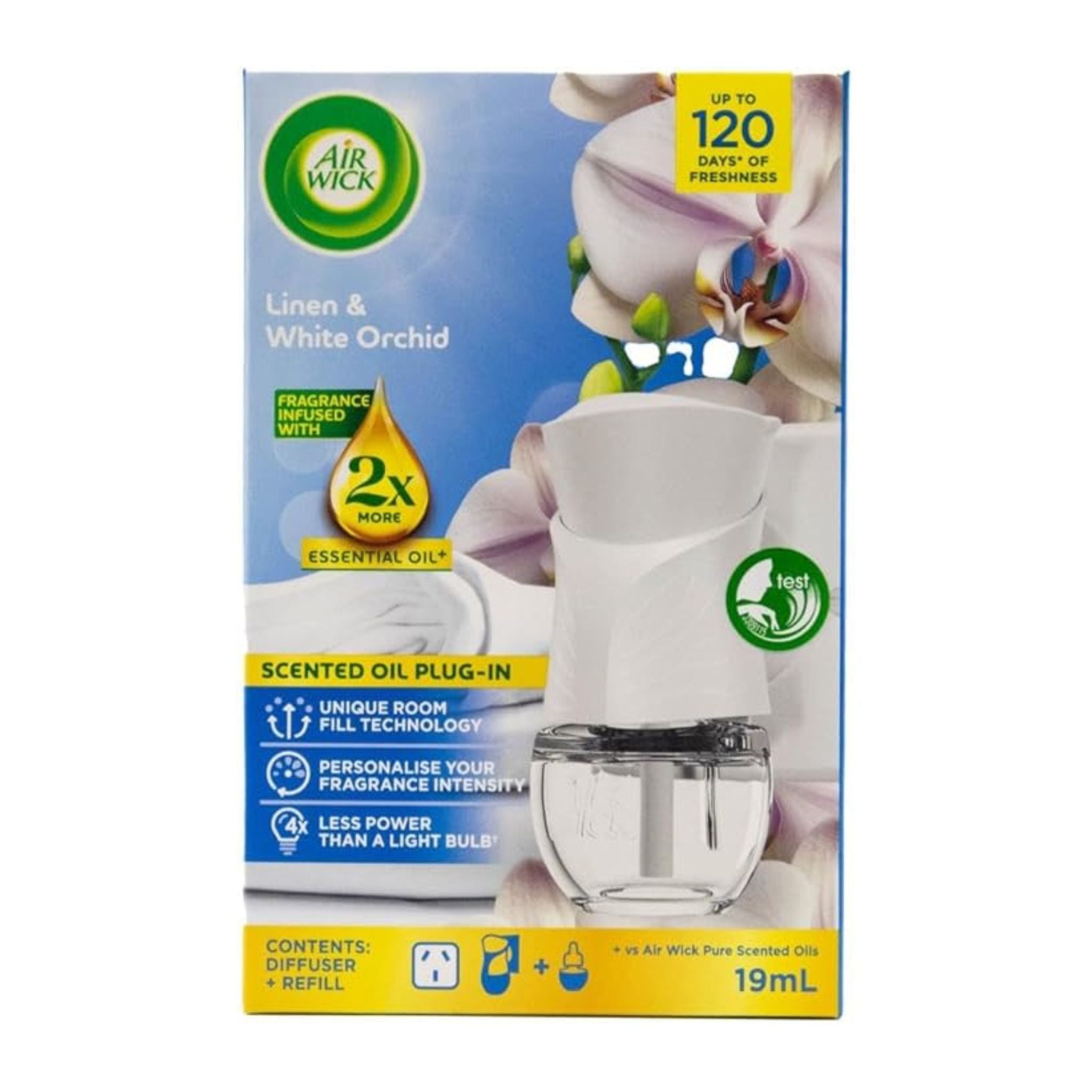 Air Wick scented oil plug-in packaging with floral design