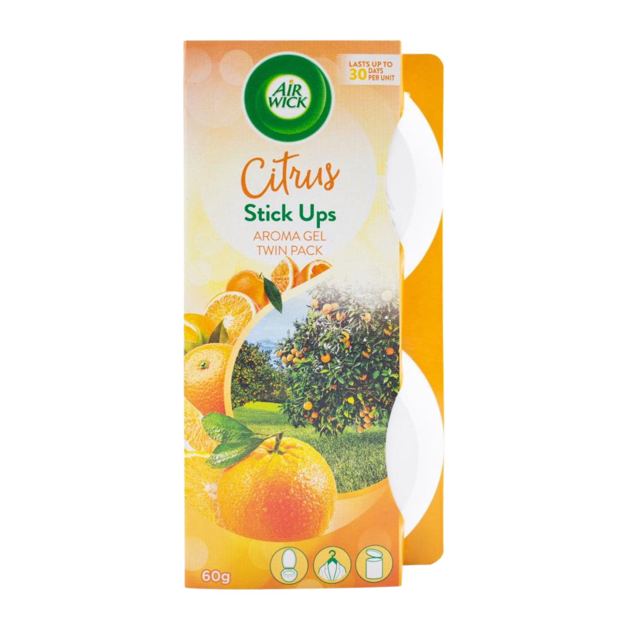 Air Wick Citrus Stick Ups Aroma Gel Twin Pack packaging on a white background