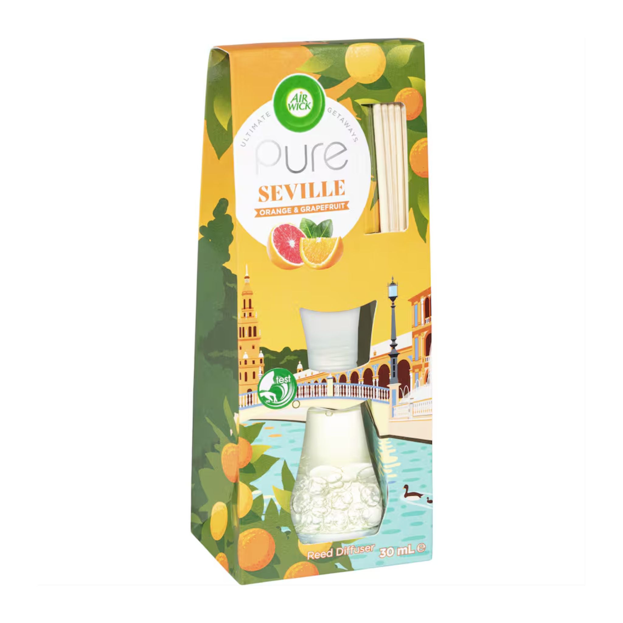 Air Wick Pure Seville diffuser packaging with scenic design