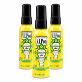 Three bottles of V.I.Poo Lemon Idol toilet spray on a white background
