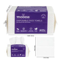 Back of Modess Disposable Face Towels packaging showing usage instructions and details