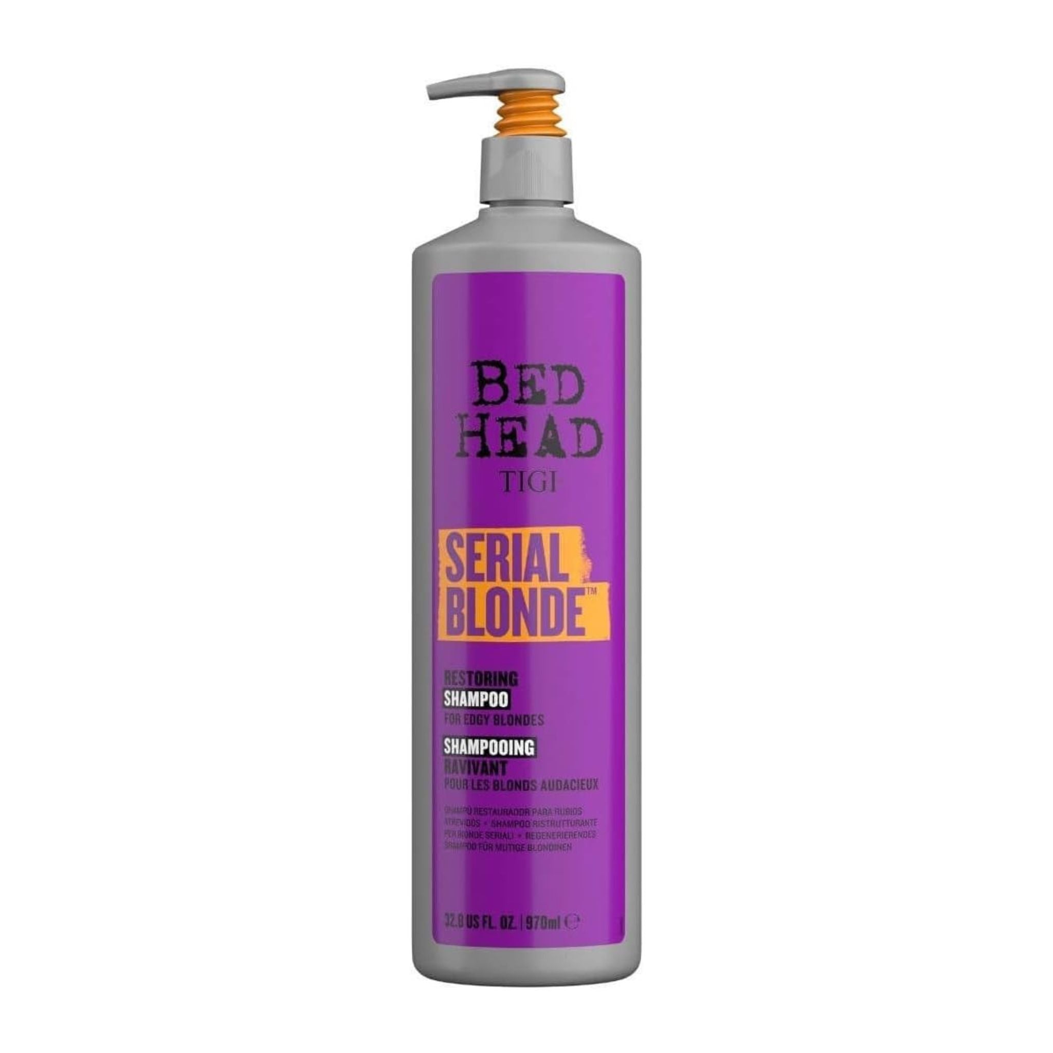 Single bottle of Bed Head TIGI Serial Blonde shampoo, front label visible