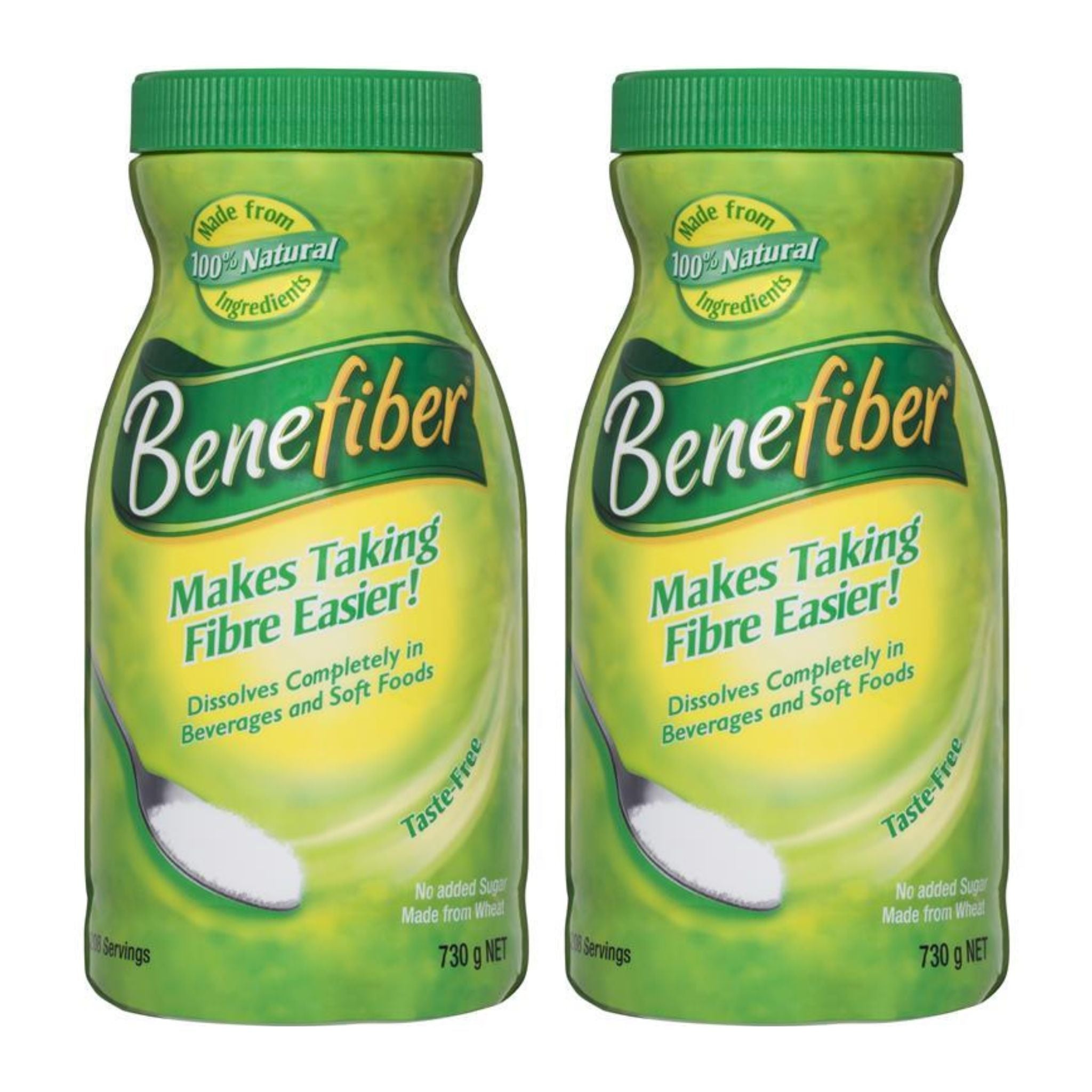 Benefiber Natural Fibre Supplement 730g pack of 2 front view with green packaging
