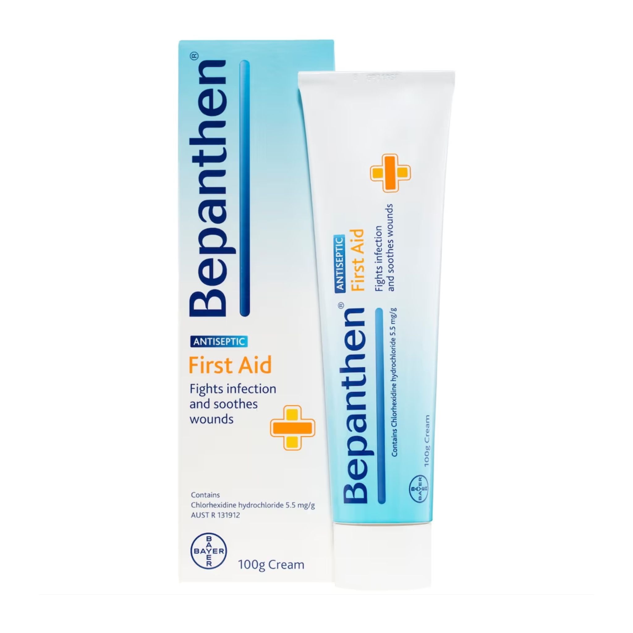 Bepanthen First Aid Cream 100g shown with box and opened tube