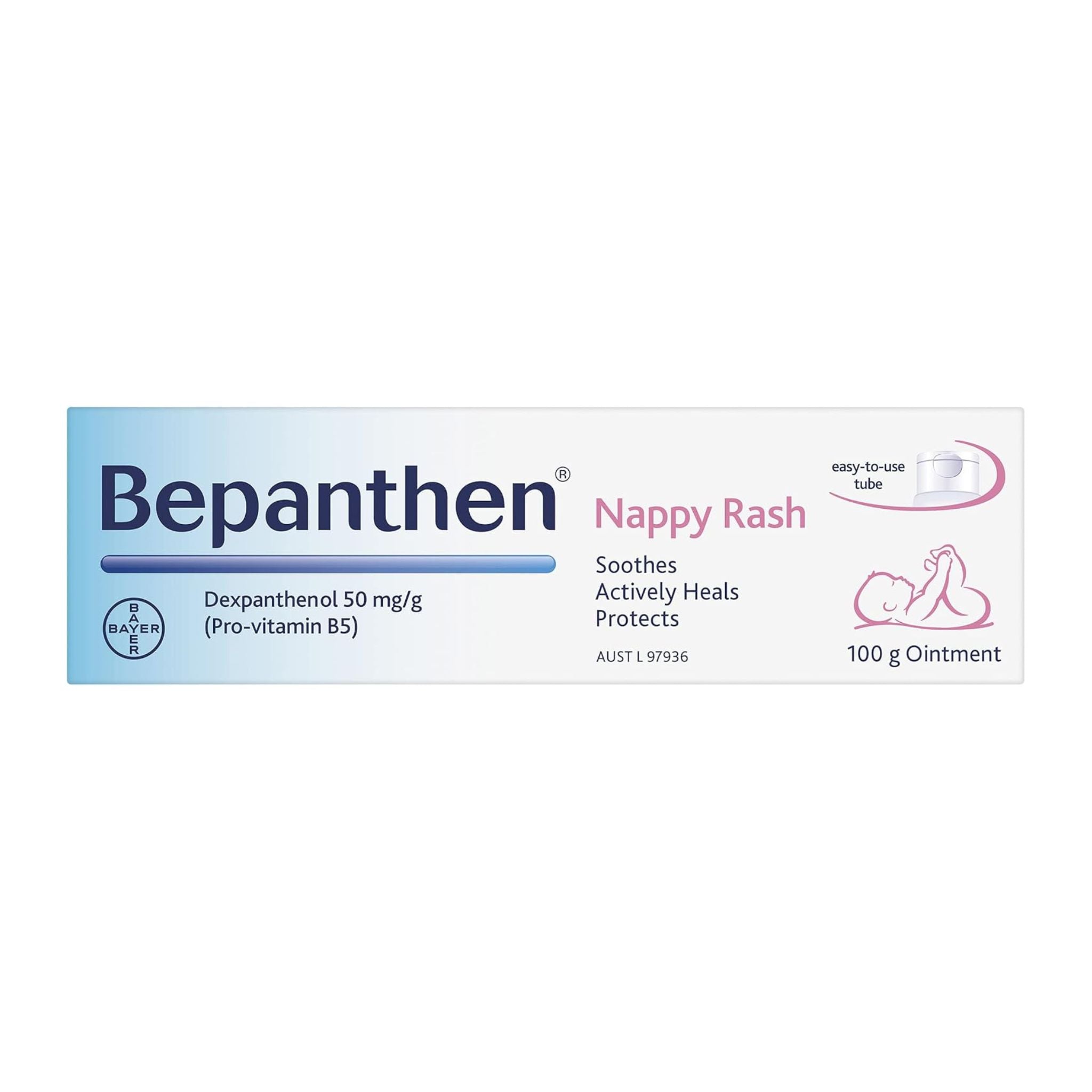 Front view of Bepanthen Nappy Rash Ointment 100g tube