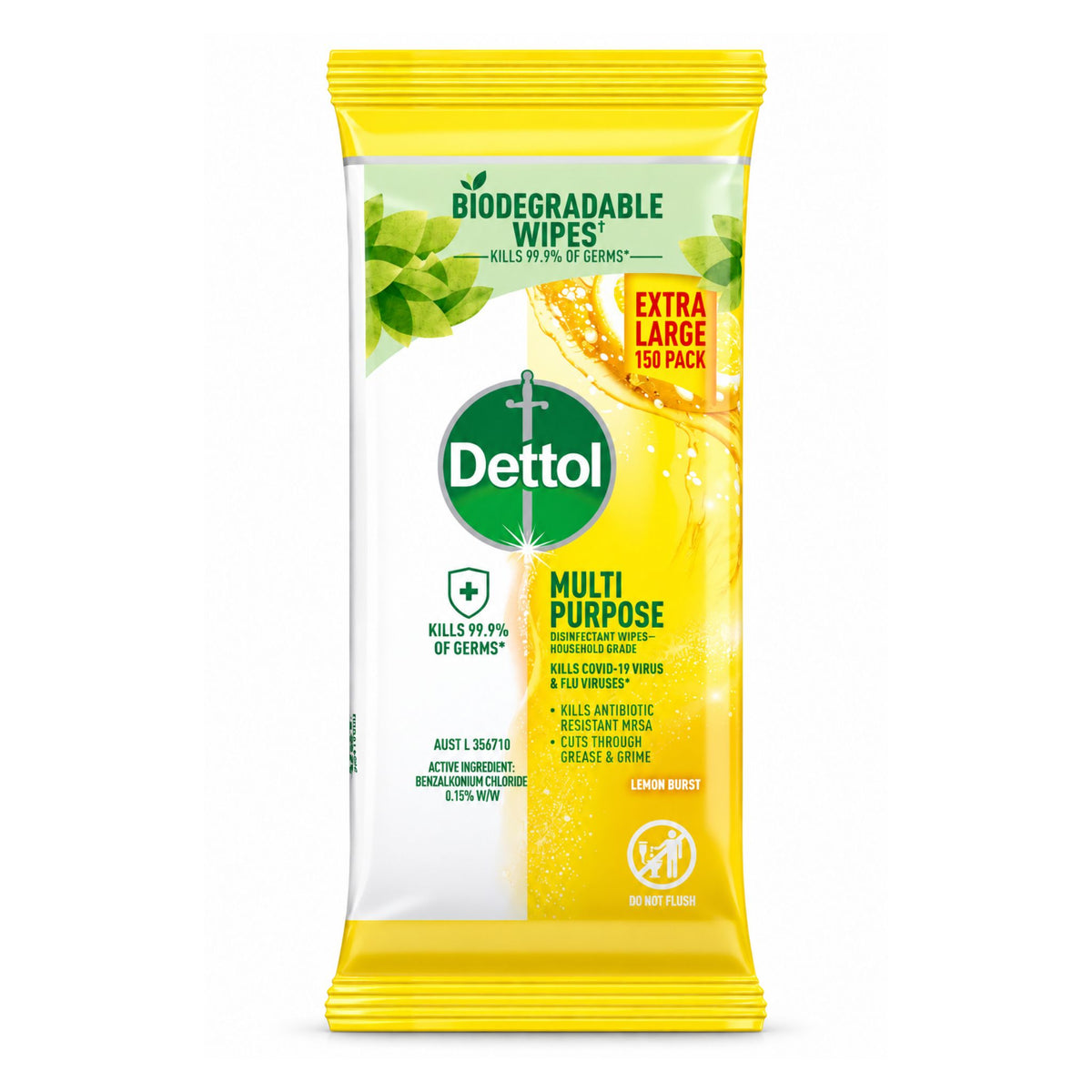 Dettol Lemon Burst Multipurpose Disinfectant Wipes 150 - Pack of 3