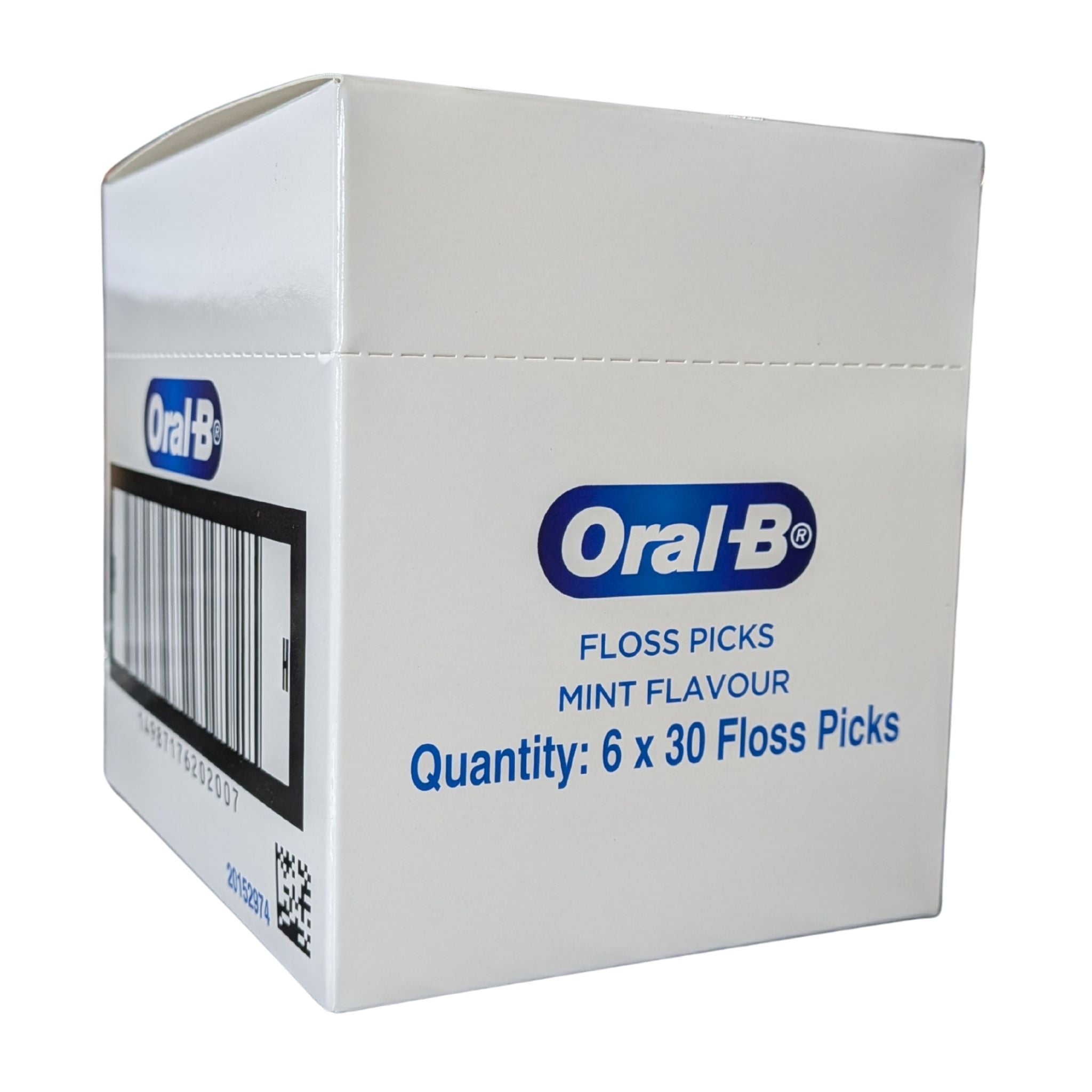 Box of Oral-B floss picks with mint flavor on a white background