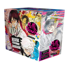Manga book set titled 'Hell's Paradise' with colorful covers featuring characters.