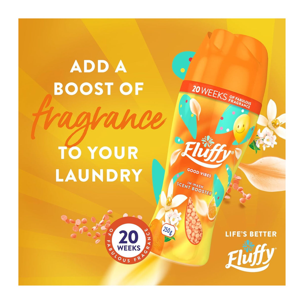 Fluffy In-Wash Scent Booster Good Vibes 250 g × 2 Pack | Long-Lasting Freshness & Laundry Fragrance Beads