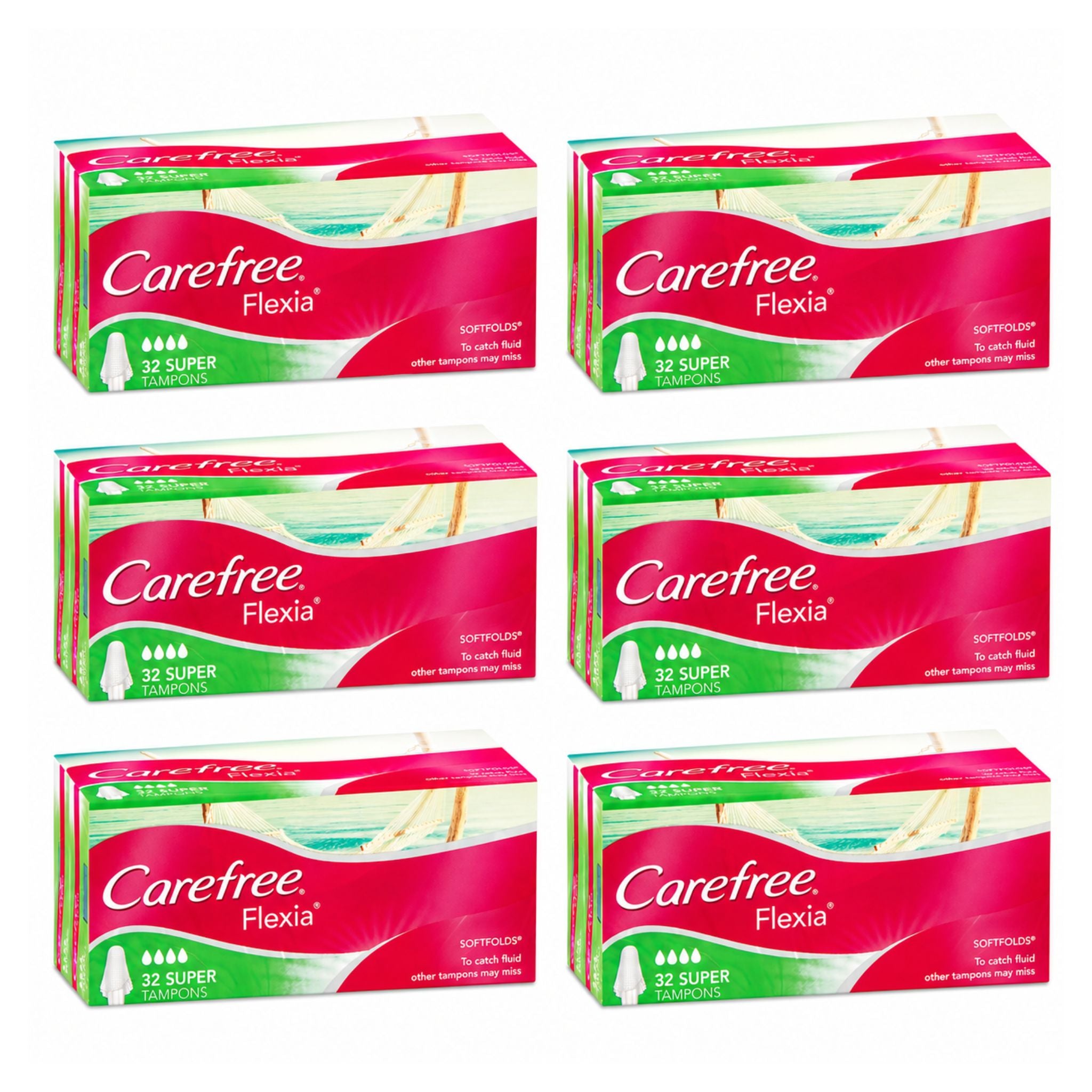 Six boxes of Carefree Flexia products on a white background