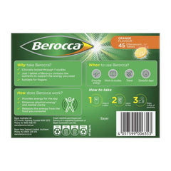 Berocca Energy Orange Flavour Effervescent Tablets 45 Pack - back Image