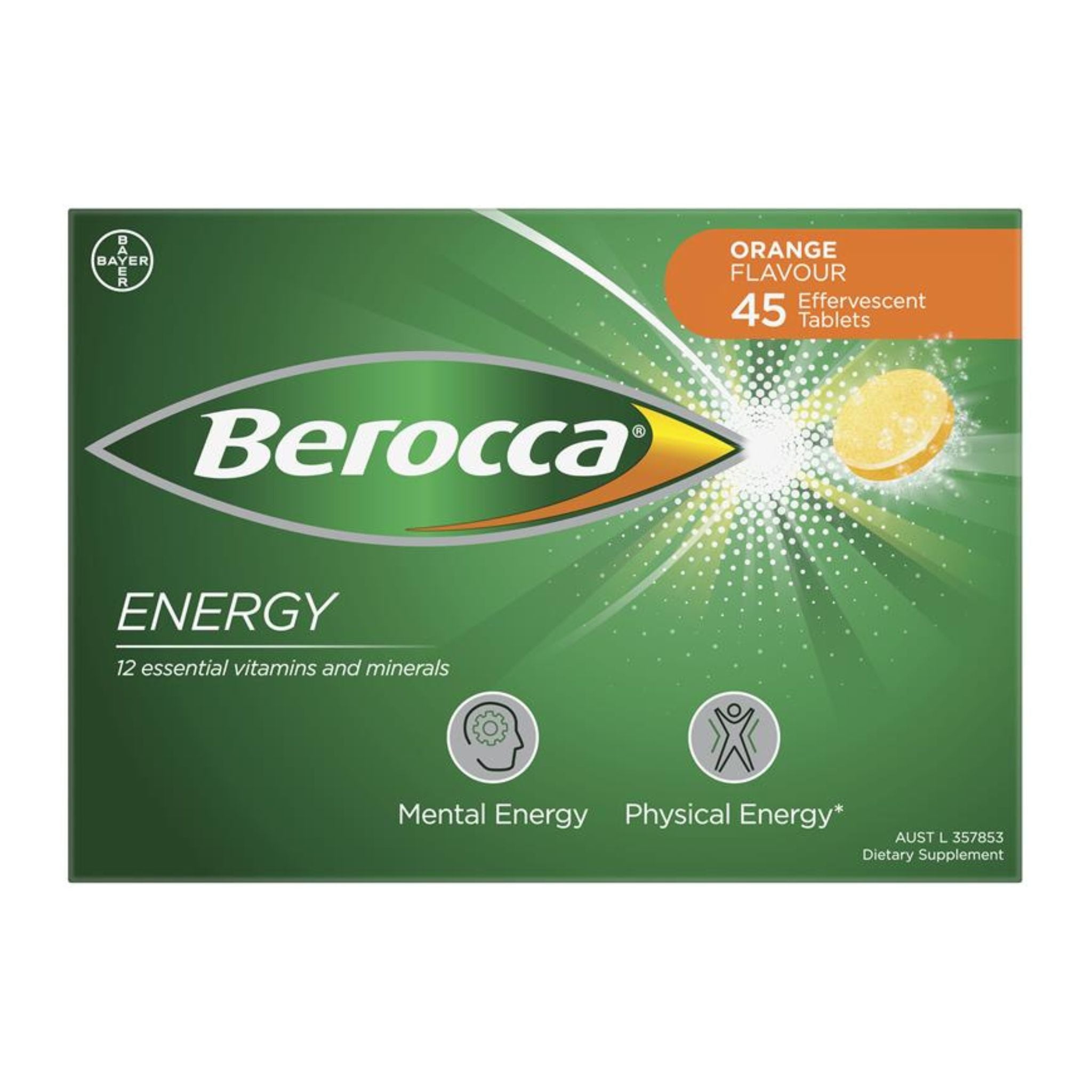 Berocca Energy Orange Flavour Effervescent Tablets 45 Pack - front image