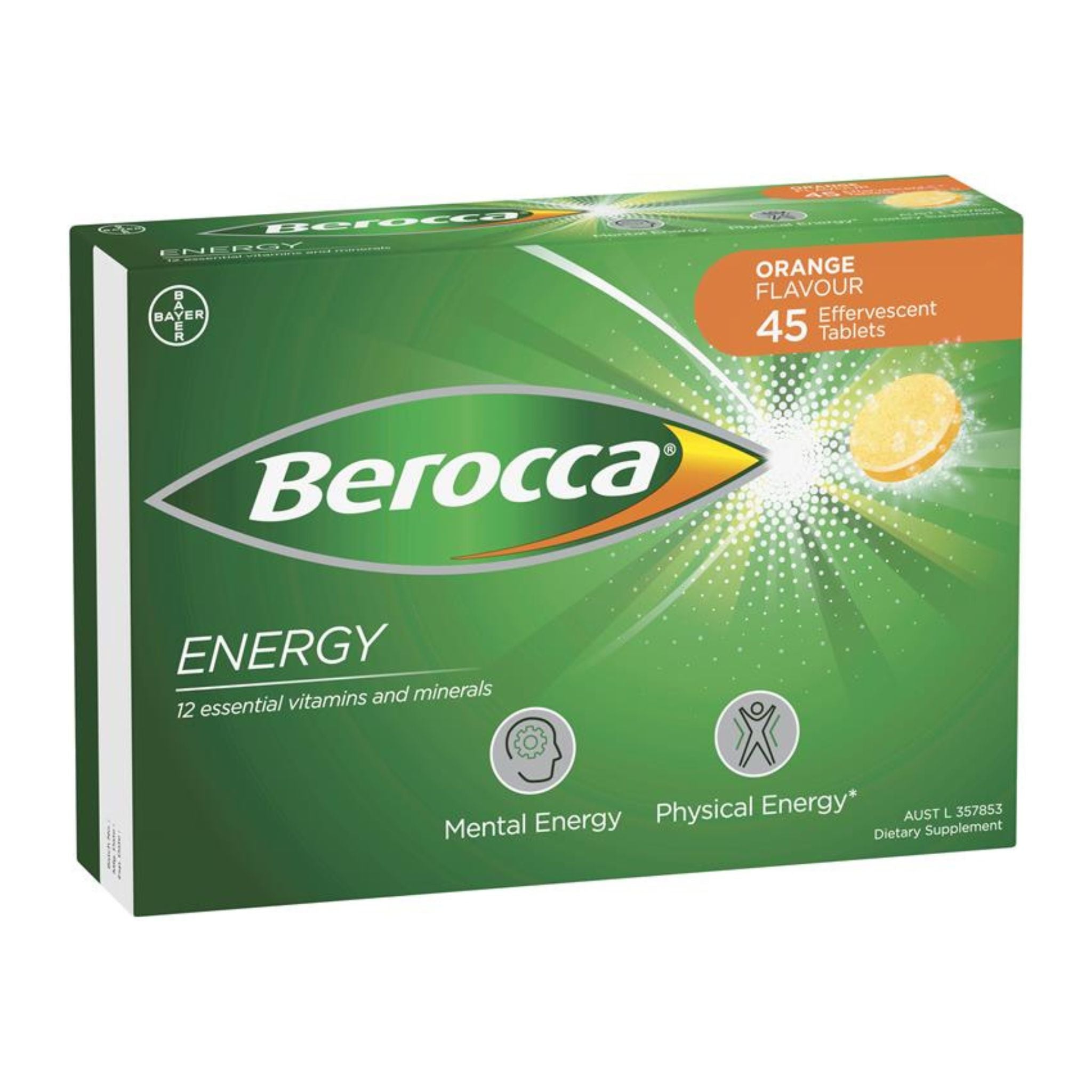 Berocca Energy Orange Flavour Effervescent Tablets 45 Pack - Main Image