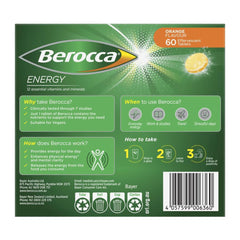 Berocca Energy Orange Flavour Effervescent Tablets 60 Pack Side View