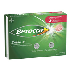 Angled view of Berocca Energy Original Berry Flavour Effervescent Tablets 45 Pack