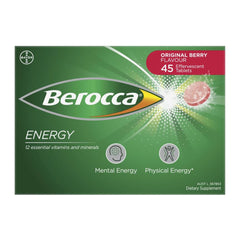 Front view of Berocca Energy Original Berry Flavour Effervescent Tablets 45 Pack