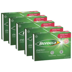 Berocca Energy Original Berry Effervescent Tablets 45 Tablets Pack of 5 Packaging