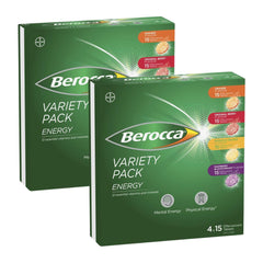 Two boxes of Berocca Variety Pack Energy on a white background