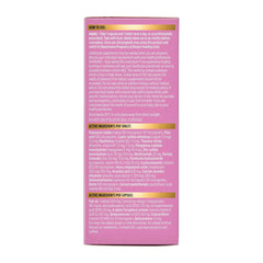 Pink supplement bottle label with text on a white background