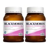 Two bottles of Blackmores Evening Primrose Oil on a white background