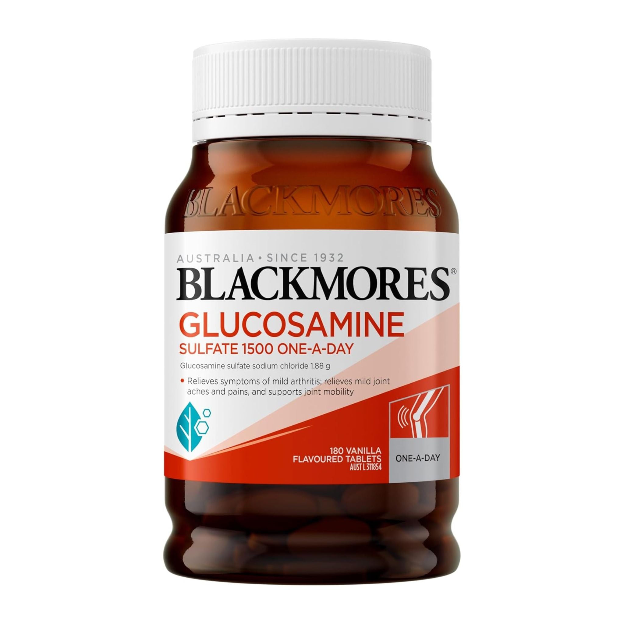 Blackmores Glucosamine supplement bottle on a white background