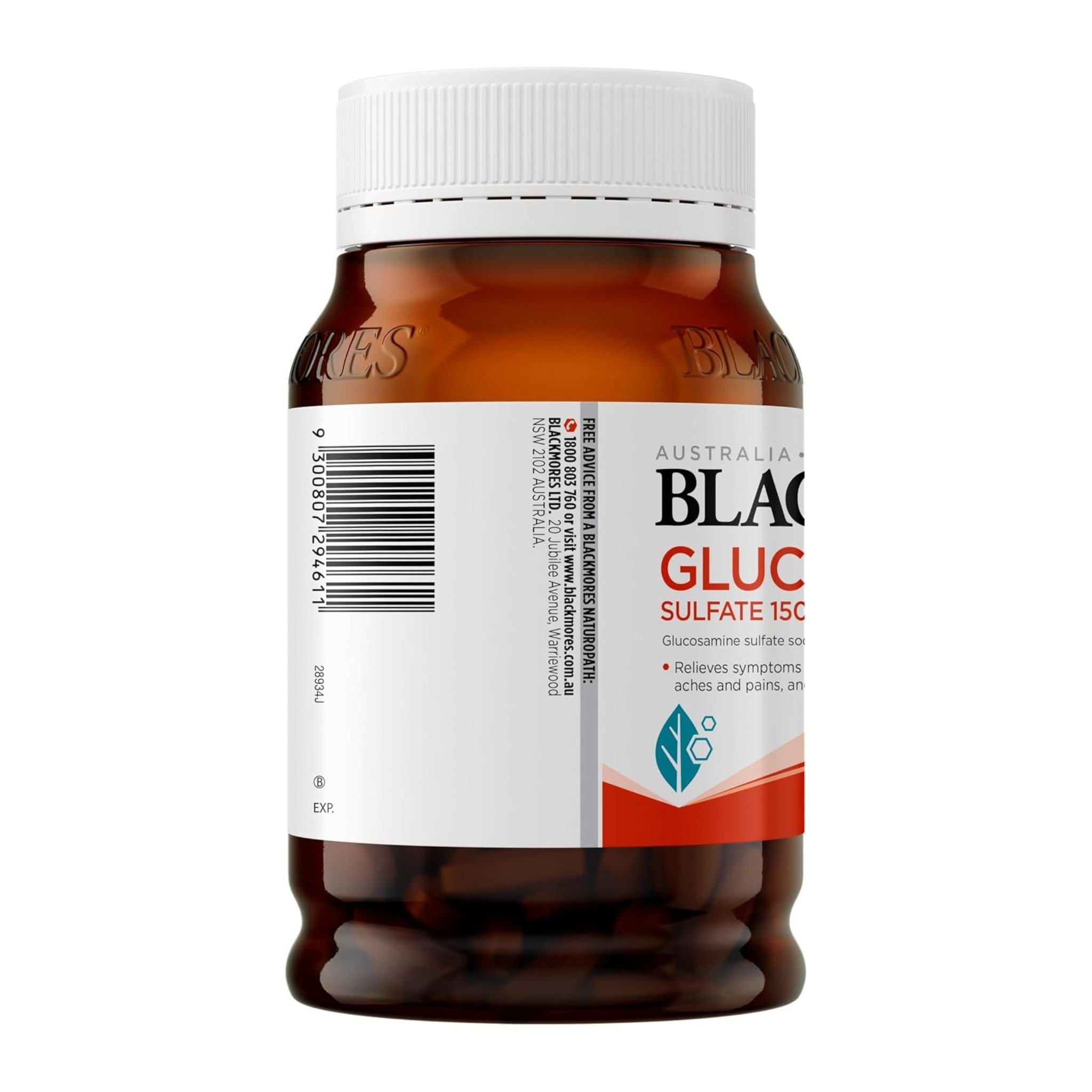 Bottle of Black & White Glucosamine Sulfate 15C on a white background
