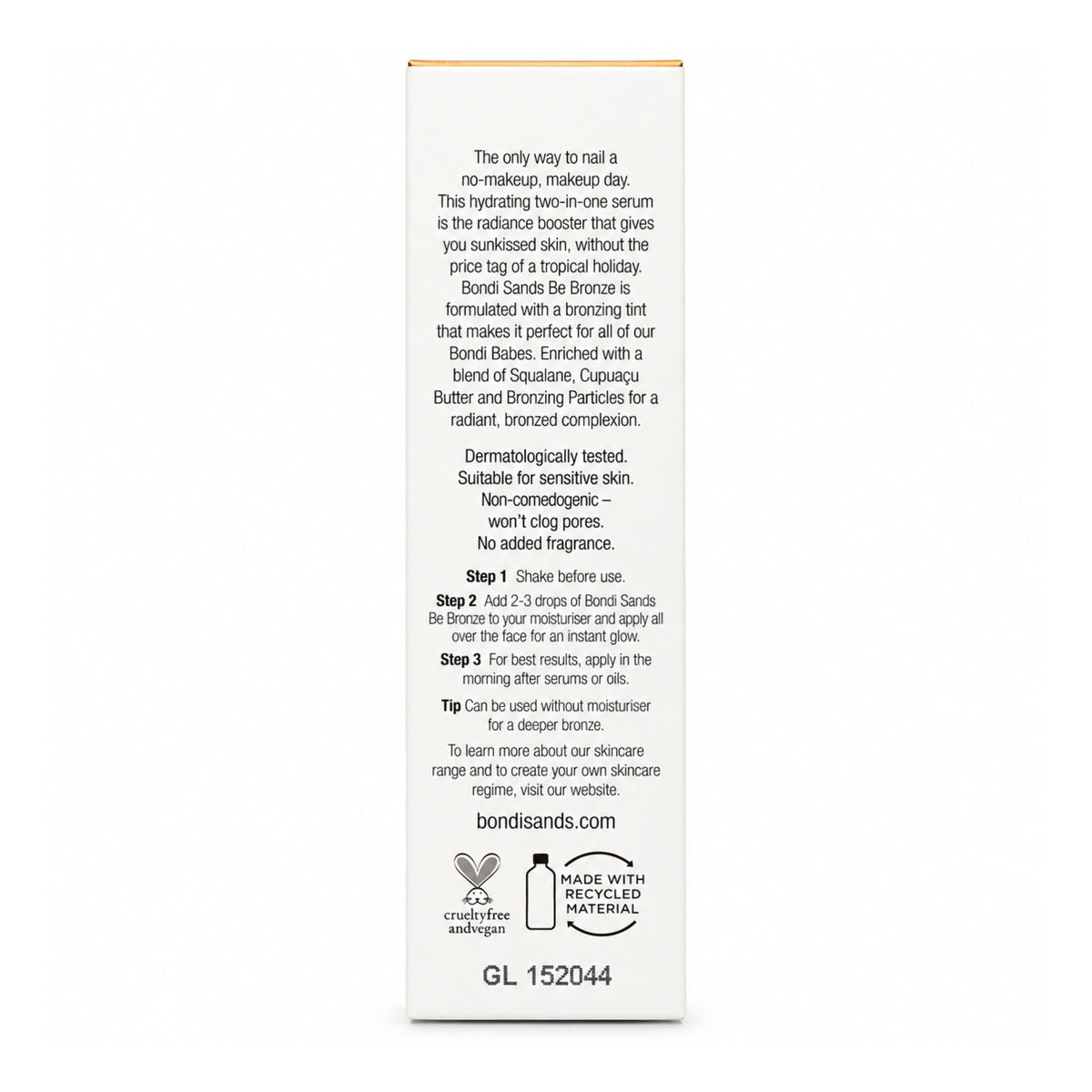 Bondi Sands Be Bronze Instant Bronzing & Hydrating Serum 30ml rear packaging details