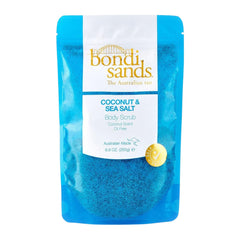 Blue packaging of Bondi Sands Coconut & Sea Salt Body Scrub on a white background