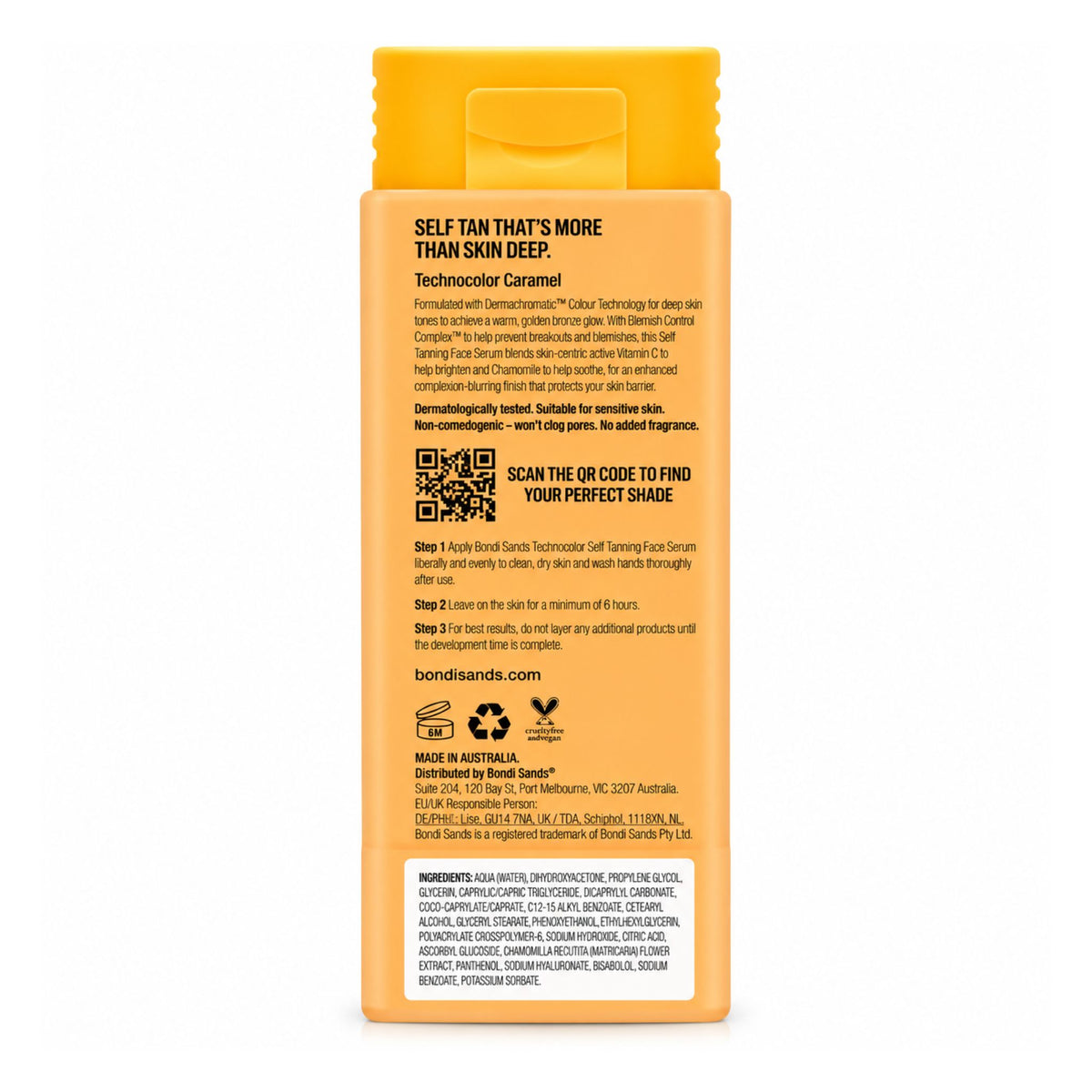 Bondi Sands Technocolor Caramel Self Tanning Face Serum 50ml rear packaging details