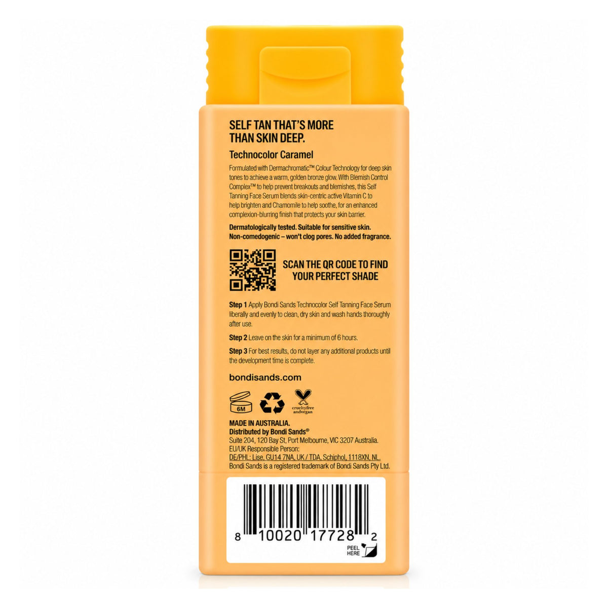 Bondi Sands Technocolor Caramel Self Tanning Face Serum 50ml side packaging directions