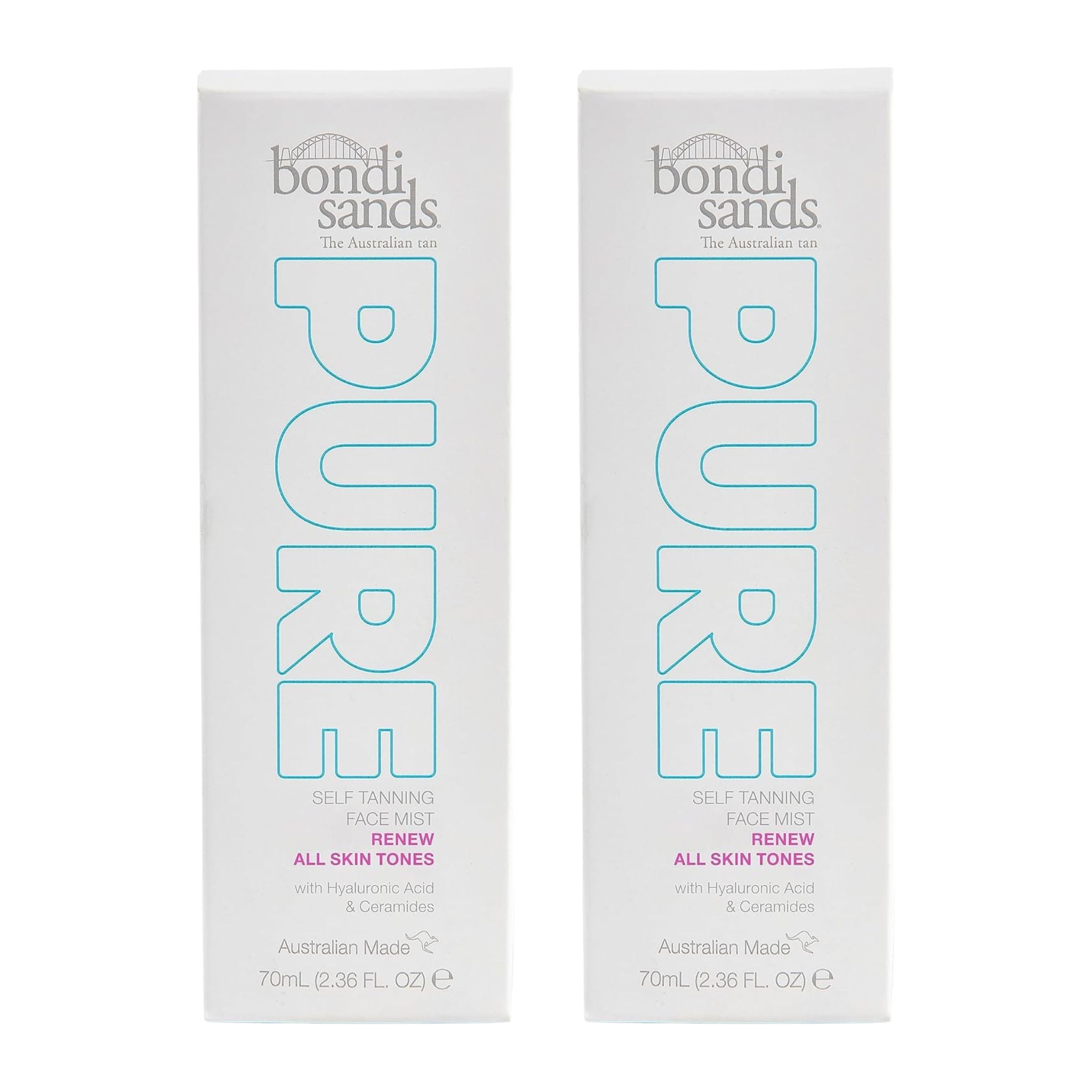 Two boxes of Bondi Sands Pure Self-Tanning Lotion on a white background