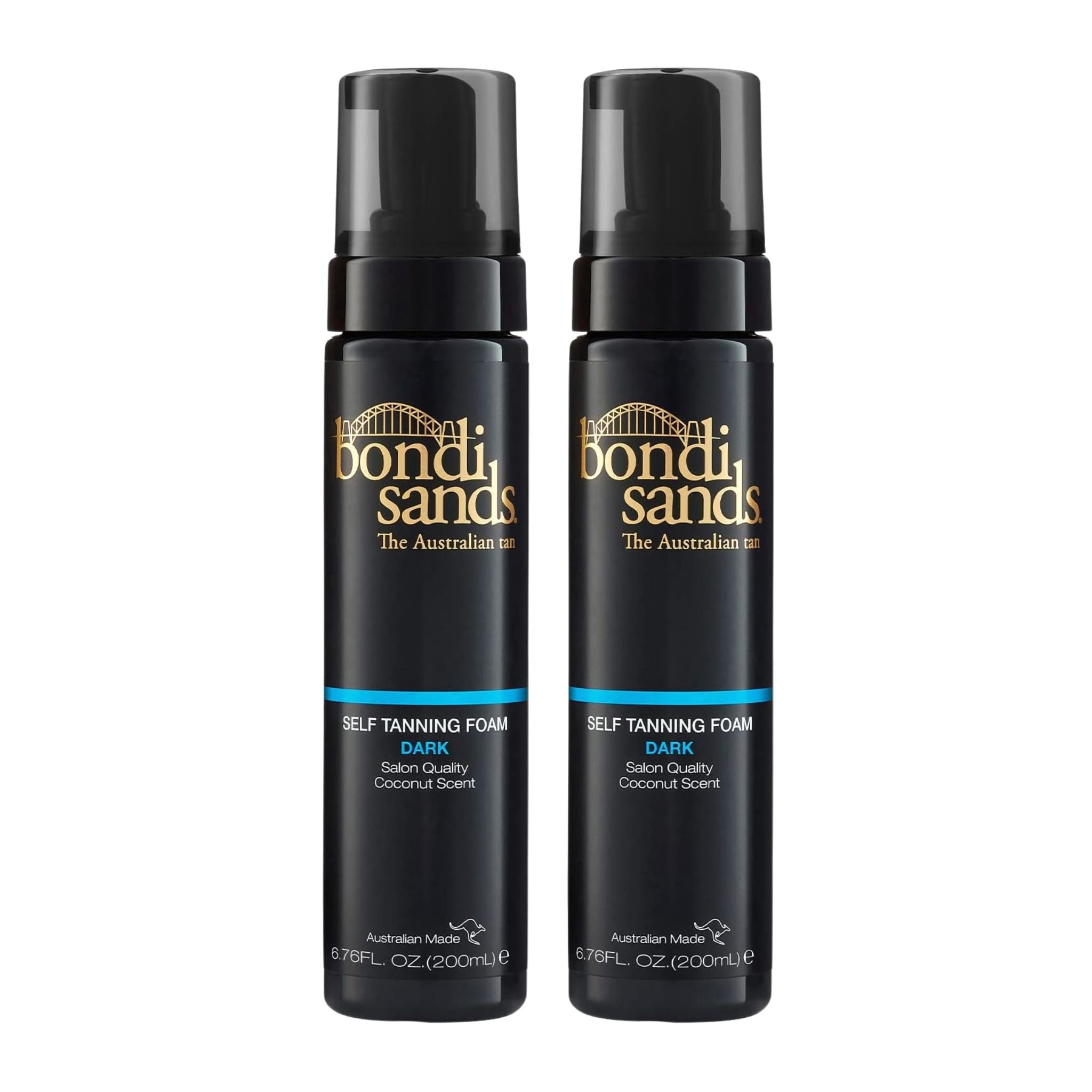 Two bottles of Bondi Sands self-tanning foam on a white background